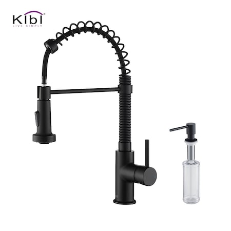 Kibi Aurora Single Handle Pull Down Kitchen Sink Faucet with Soap Dispenser C-KKF2003MB-KSD100MB
